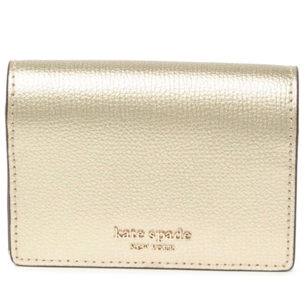KATE SPADE New York Leather Ring Back ID Window Mini Key Wallet, Pale Gold, O/S